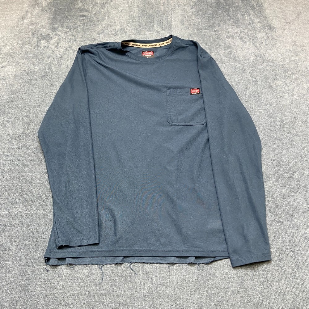 Wrangler Workwear Performance Shirt Mens Medium Teal Chest Pockets Logo Outdoor